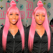 barbie ashimary hair pink wig pink lace front wig pink wig with bangs