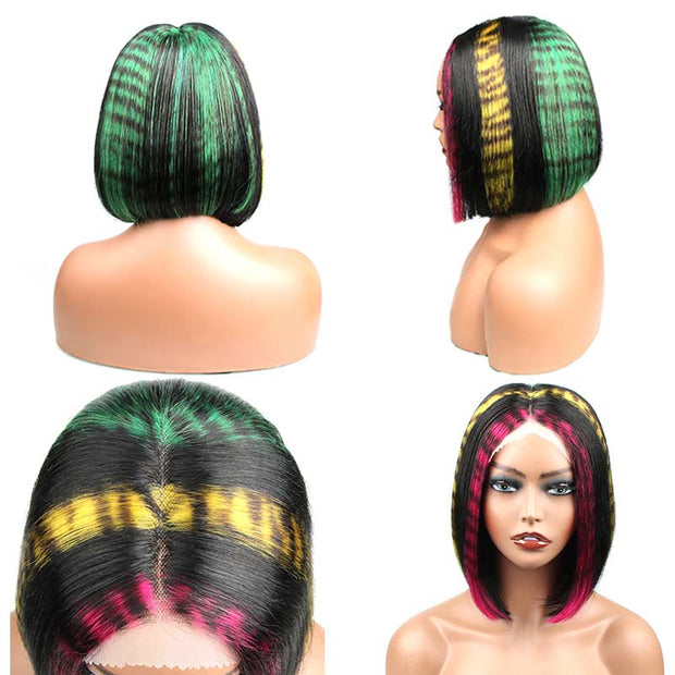 Tiger Print Short Bob Wigs Thick End Bob Straight Blunt Cut 10A Human Hair