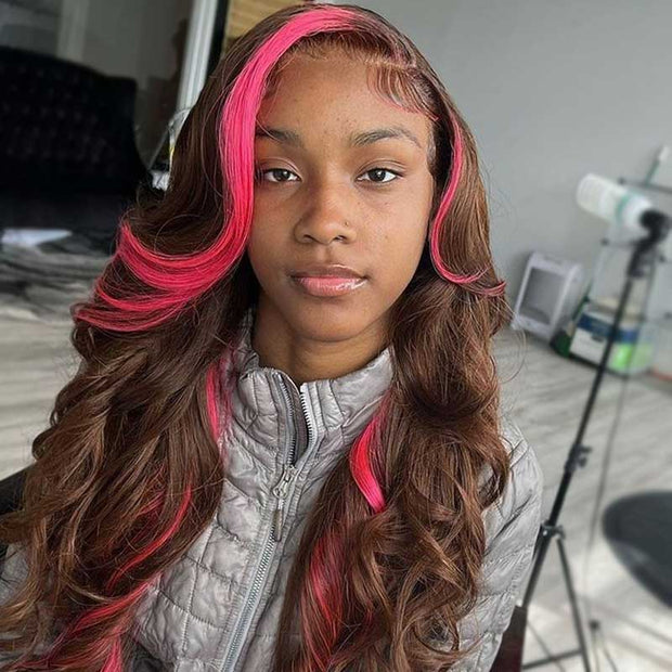 Trending Skunk Stripe on 4# Straight Hair Body Wave Hair 13*4 Lace Frontal Wigs One Donor