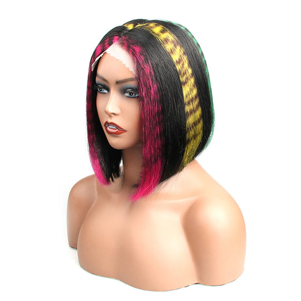 Tiger Print Short Bob Wigs Thick End Bob Straight Blunt Cut 10A Human Hair
