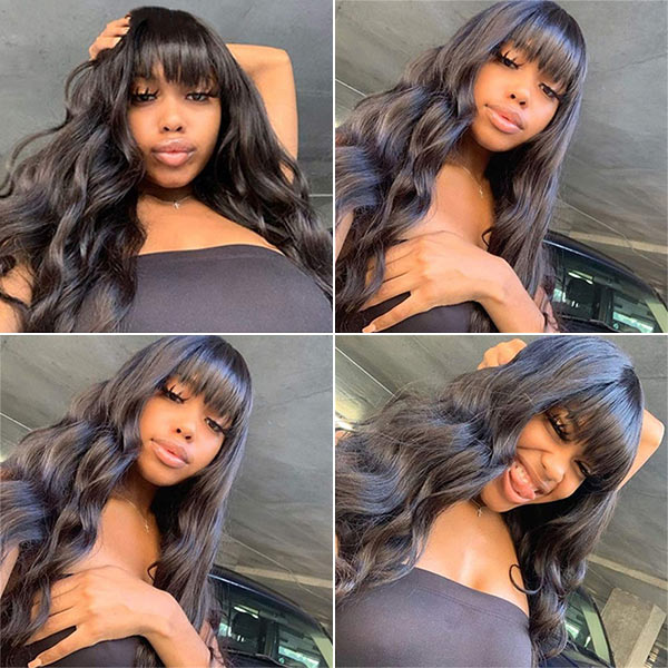 $85 for 20" Throw on & Go Body Wave Wig with Bangs Cost-effective Wig 10A Human Hair