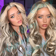 Shop by Influencer Blonde Highlight on Brown Hair 13x4 Lace Front Straight Wig, Styled by yourself. 26inch, 250% density