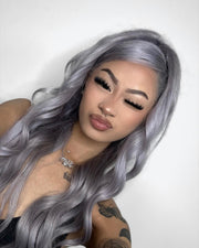 Shop by Influencer Grey Straight Hair Laace Front Wig, Styled by yourself. 28inch, 250% density