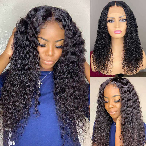 Deep Wave Glueless 5*5 HD Transparent Closure Wig Brazilian Human Hair Natural Color Ashimary