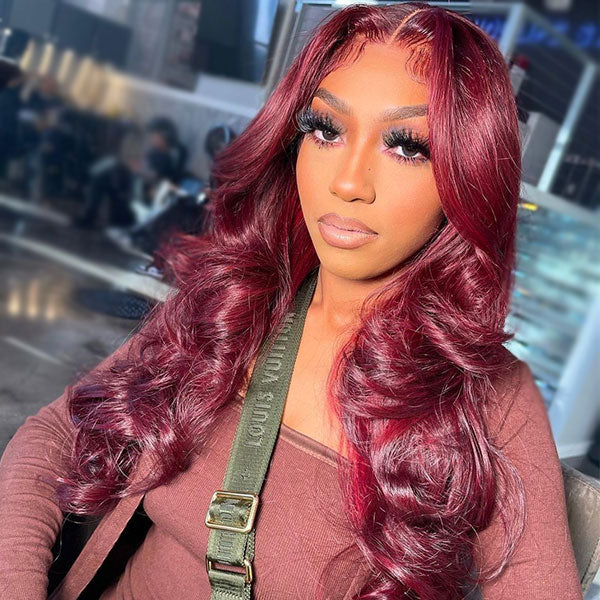 Body Wave 99J Burgundy Curly Wig 13*4 13*6 Frontal Wigs Ashimary Virgin Hair Front Wigs