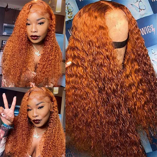 Water Wave Ginger Color Lace Wig 13x4/13x6 Lace frontal Wigs 180% 250% Density Lace Front Wigs Ashimary Hair