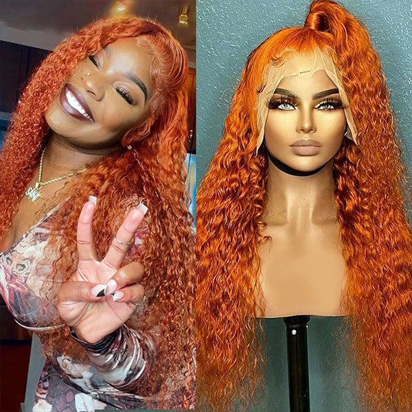 Water Wave Ginger Color Lace Wig 13x4/13x6 Lace frontal Wigs 180% 250% Density Lace Front Wigs Ashimary Hair