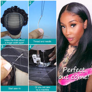 Lace Front Wig Cap with Hair Bundles 10A Top Grade Straight Virgin Hair