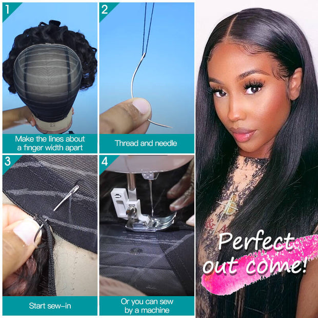Lace Front Wig Cap with Hair Bundles 10A Top Grade Straight Virgin Hair
