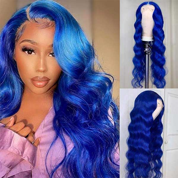 Ocean Blue Wavy Wig Body Wave Transparent Hd Lace Frontal Wig Ashimary Human Hair