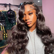 13x6 Full Transparent Lace Front Wigs Body Wave Natural Black Ashimary Hair