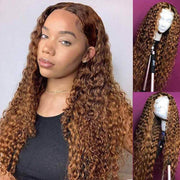 Brown Curly Lace Front Wigs Deep Wave Brazilian Human Hair-AshimaryHair.com