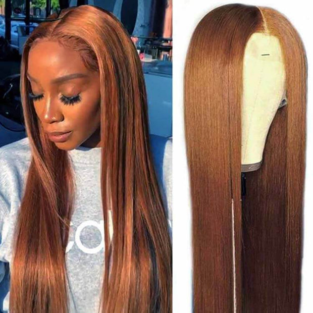 Brown Lace Front Wigs Straight Brazilian Human Hair-AshimaryHair.com