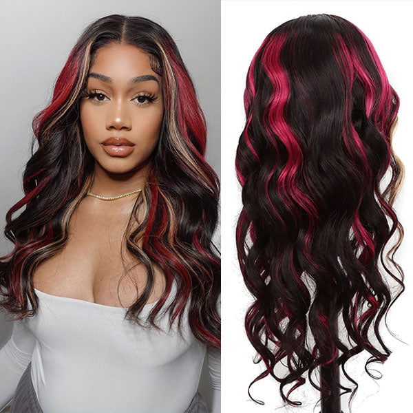 burgundy hair with blonde highlights lace wigs