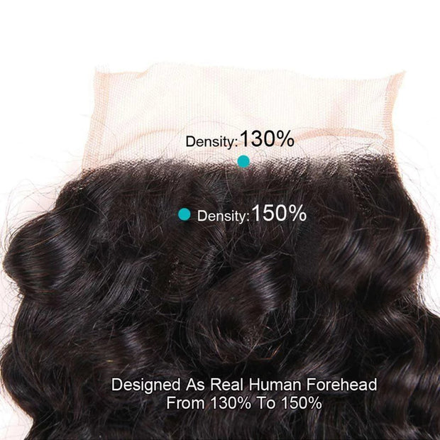 Deep Wave 10A 3 Bundles with Closure Free Part Brazilian Human Hair Natural Color - ashimaryhair