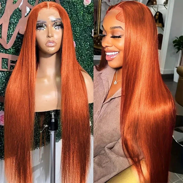 Glueless Ginger Colored Straight Hair 4x4 5x5 Lace Closure Wigs Beginner Friendly