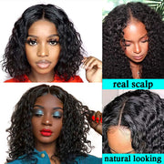 Deep Wave Curly Glueless Bob V Part Wig Beginner Friendly Natural Scalp Thick Human Short Hair Ashimaryhair