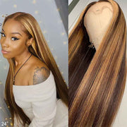 Dark Brown Hair With Highlights Lace Front Wigs Brazilian Straight Hair-AshimaryHair.com