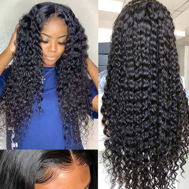 10A Curly Wig Deep Wave 4*4 Lace Closure 10"-36" Wigs Ashimary Brazilian Virgin Hair