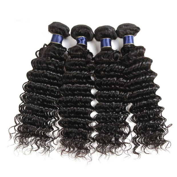 4 Bundles 10A Deep Wave Human Hair Bundles Natural Color - ashimaryhair