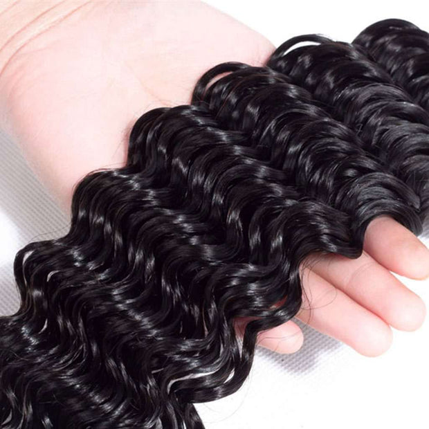 9A Grade Deep Wave 3 Bundles With Frontal Brazilian Virgin Hair - ashimaryhair