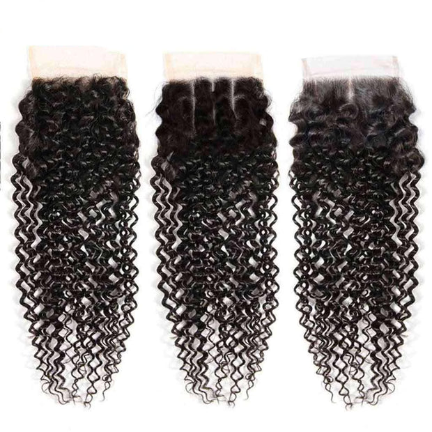 9A Kinky Curly 3 Bundles with Lace Closure Natural Color Brazilian Virgin Hair - ashimaryhair