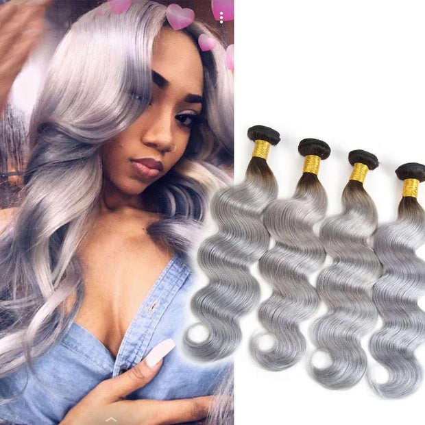 4 Bundles Grey Ombre Hair Body Wave Brazilian Human Hair Bundles - ashimaryhair