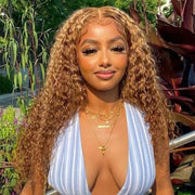 Wear And Go Highlight Piano Color Human Hair Deep Wave 13x4 Transparent Lace Front Wig