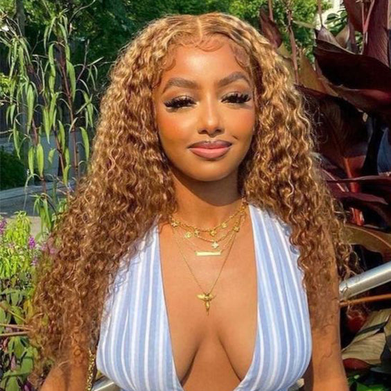 Wear And Go Highlight Piano Color Human Hair Deep Wave 13x4 Transparent Lace Front Wig