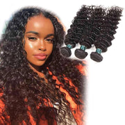 3 Bundles 9A Deep Wave Human Hair Bundles Brazilian Virgin Hair Natural Color - ashimaryhair
