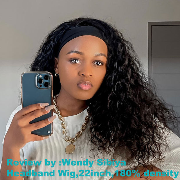 Headband Wig Glueless 10A Virgin Human Hair Natural Color 180% Density