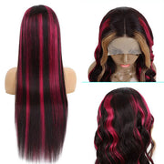 head model with burgundy hair with blonde highlights lace wigs - Ashimaryhair.com