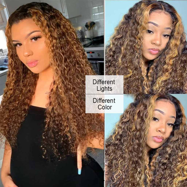 Highlight Brown Curly Lace Front Wigs Human Hair Deep Wave -AshimaryHair.com