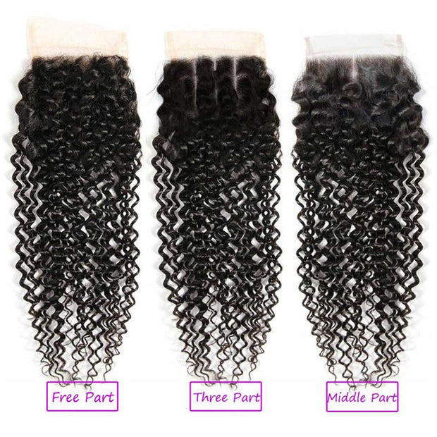 10A Kinky Curly Hair 4 Bundles With Closure Brazilian Hair Natural Color - ashimaryhair