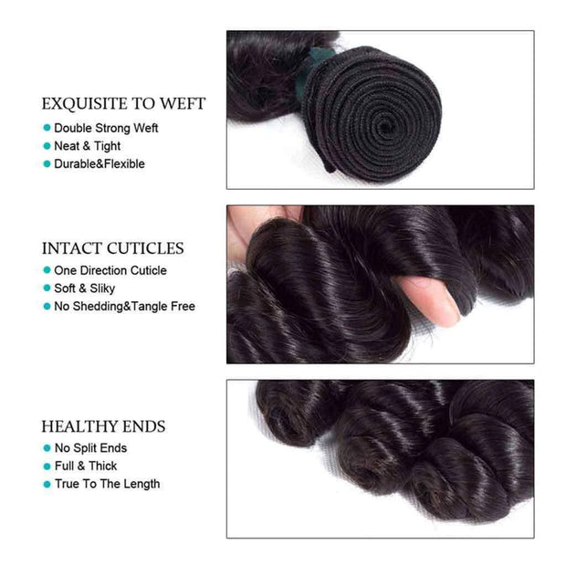 9A Loose Wave Virgin Hair 2/3 Bundles with Closure Natural Color Indian  Hair - ashimaryhair