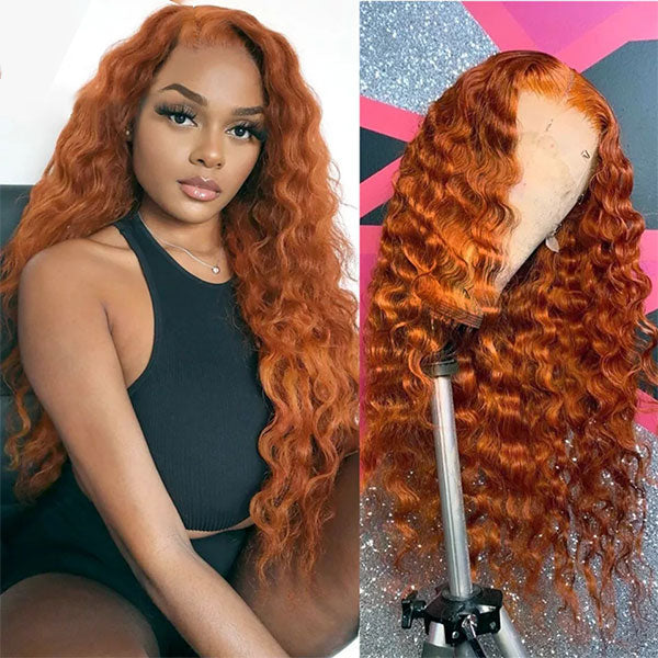 Ginger Color Loose Deep Wave 13x4 13x6 Lace Wigs 180 250 Density Thi