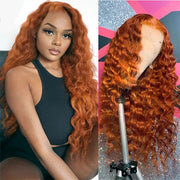 Ginger Color Loose Deep Wave 13x4 13x6 Lace Wigs 180% 250% Density Thicker Lace Front Wigs Ashimary Virgin Hair
