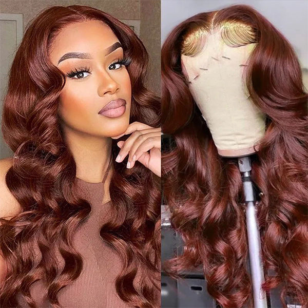 Reddish Brown Colored Body Wave Human Hair Lace Frontal Wigs 13x4 13x6 Ashimary Virgin Hair Front Wigs