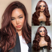 Reddish Brown Colored Body Wave Human Hair Lace Frontal Wigs 13x4 13x6 Ashimary Virgin Hair Front Wigs