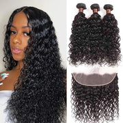 9A Grade Water Wave 3 Bundles With Frontal Brazilian Virgin Hair - ashimaryhair
