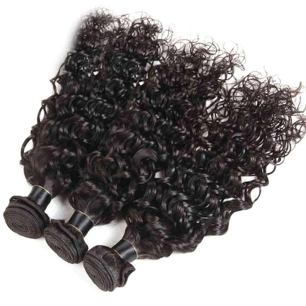 9A Water Wave Virgin Hair 3 Bundles with Closure Natural Color Brazilian Hair - ashimaryhair