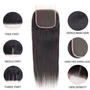 YZ Grace 10A Straight Thick& Soft Brazilian Human Hair Bundles with Closure Virgin Hair Natural Color - ashimaryhair