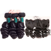 10A Loose Wave Virgin Hair 3 Bundles With Frontal Human Hair - ashimaryhair