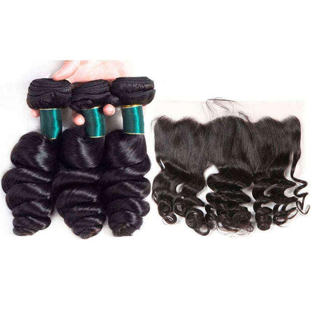 10A Loose Wave Virgin Hair 3 Bundles With Frontal Human Hair - ashimaryhair