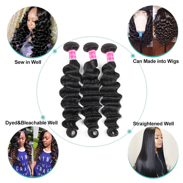 4 Bundles 9A Loose Deep Wave Indian Human Hair Bundles Natural Color - ashimaryhair