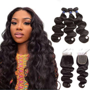 9A Body Wave Virgin Hair 3 Bundles with Closure Natural Color Brazilian Hair - ashimaryhair