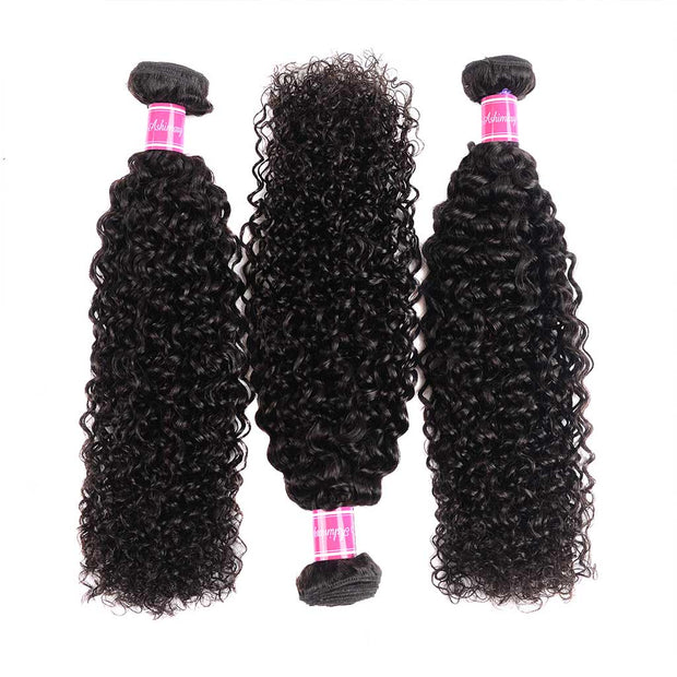 10A Jerry Curly Virgin Hair 3 Bundles With Frontal 100% Human Hair - ashimaryhair