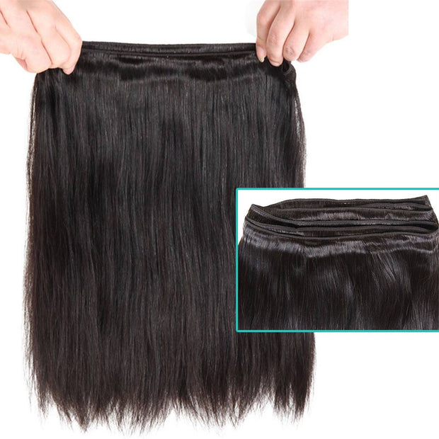 9A Straight Soft Brazilian Virgin Hair 3 Bundles with Closure Natural Color - ashimaryhair