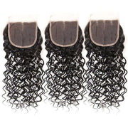10A Water Wave Hair 4 Bundles With Closure Brazilian Hair Natural Color - ashimaryhair