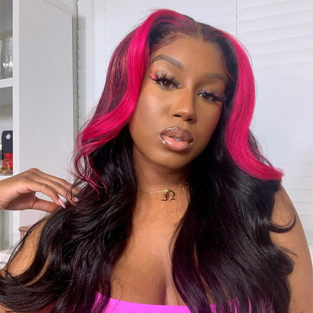Shop By Influencer-Highlight Skunk Stripe Hair 13x4 Lace Front Wig 180%, 24inch